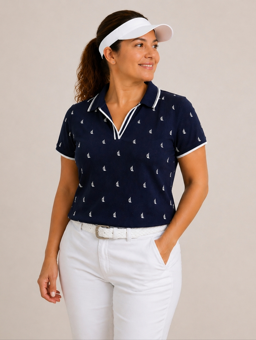 NEW Nautica Sustainably Crafted  Polo Sz L Cotton-knit Golf Navy Sailboat NWOT